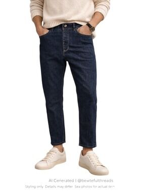Dark Wash Slim Straight Jeans Button Fly Cropped 34x26 Minimalist